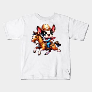 Boston Terrier Cowboy Kids T-Shirt